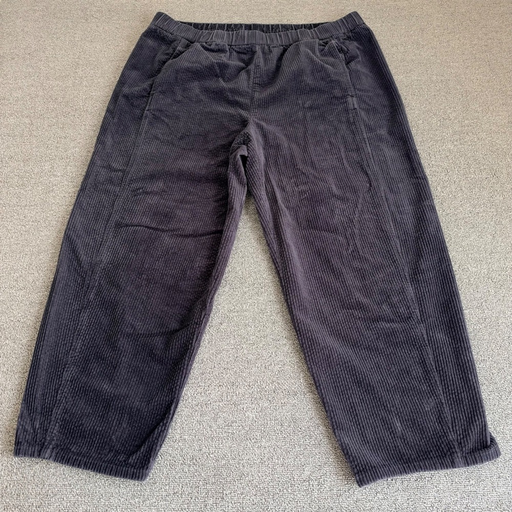 Eileen Fisher Corduroy Wide Leg Pants Charcoal Black Women's XL Organic Cotton